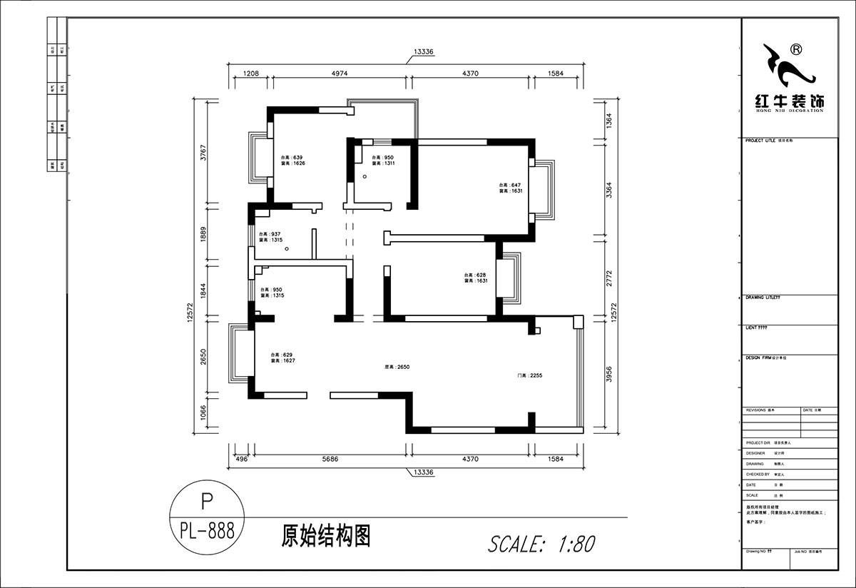 顾娟｜挪威森林13-501-125㎡-中古风｜3室2厅2卫｜旧房装修｜定制家｜全包17万｜00_01原始结构图
